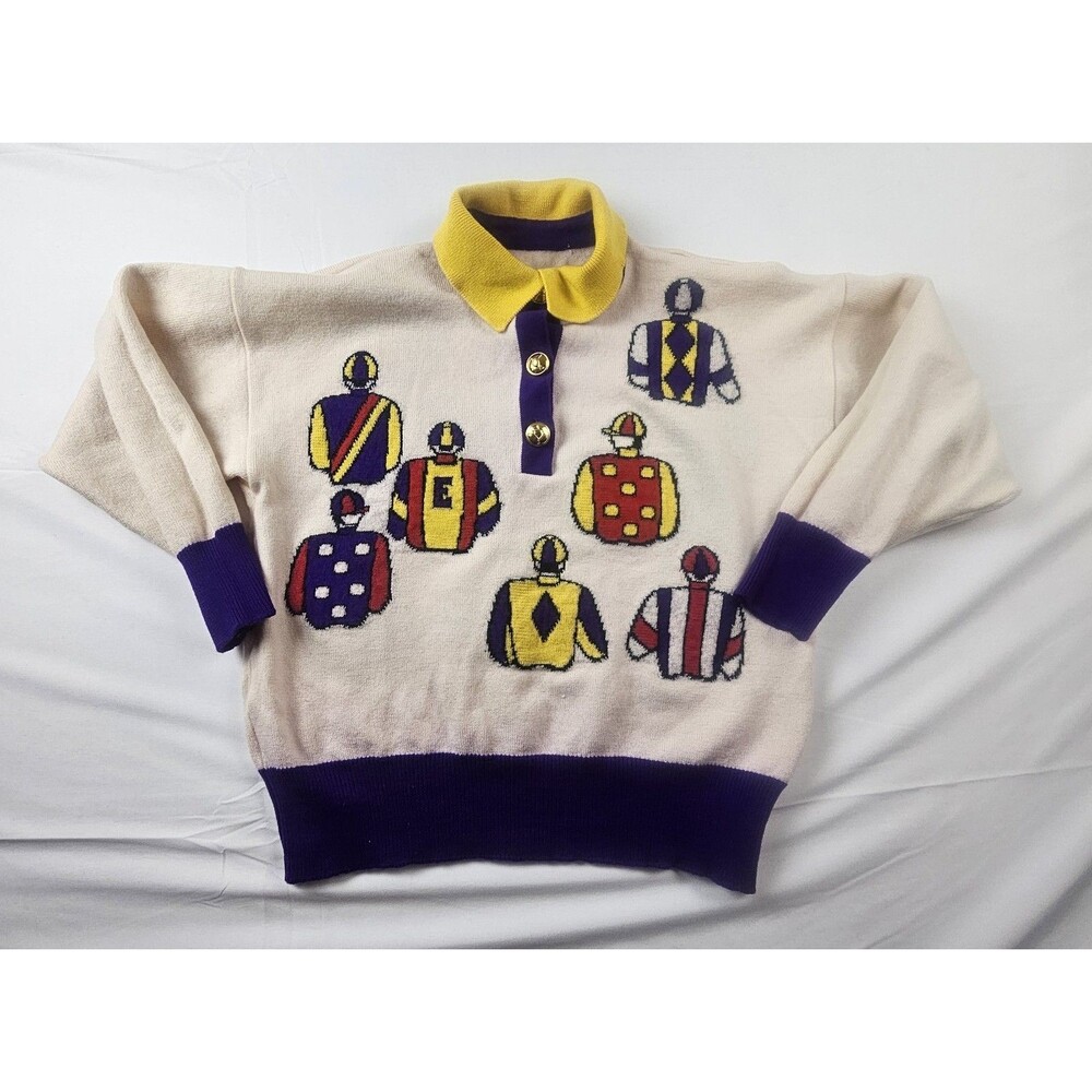 Vintage Escada Margaretha Ley Equestrian Jockey's 100% Wool Sweater Size 38